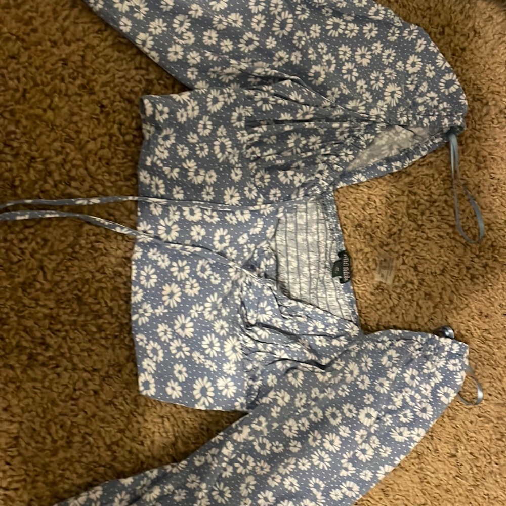 Blue with flower design long sleeve shirt
